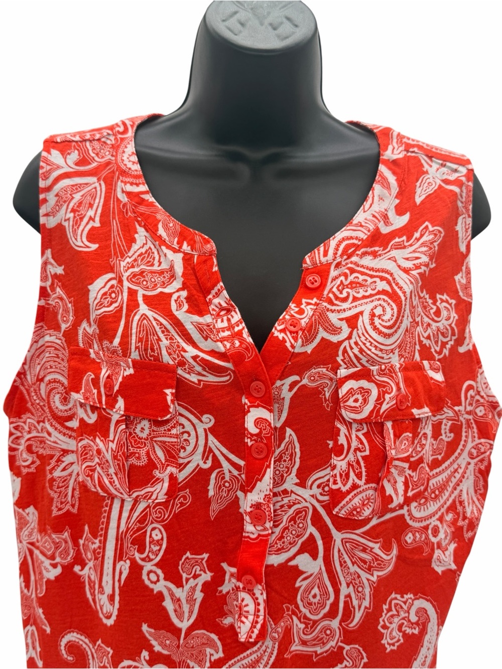 NY&C SoHo Jeans Collection Sleeveless Red Paisley Button-Front Women's Top - Picture 2 of 9